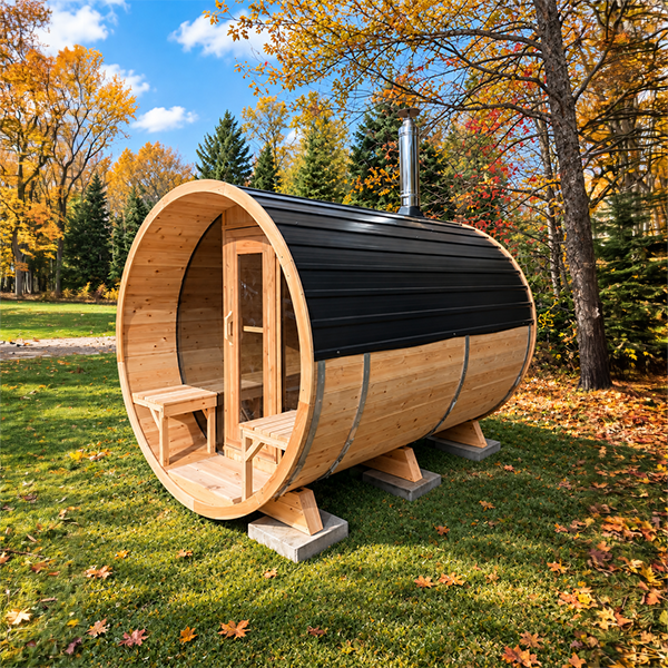 Canadian Timber Tranquility MP Barrel Sauna | Dundalk Leisurecraft 6-Person Porch Model