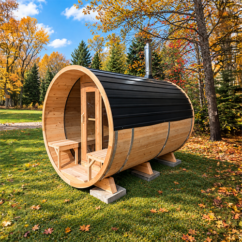 Canadian Timber Tranquility MP Barrel Sauna | Dundalk Leisurecraft 6-Person Porch Model