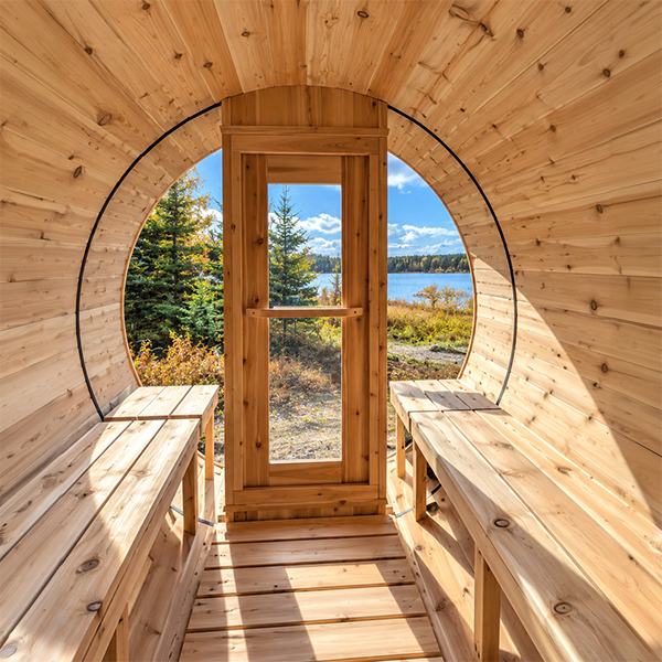 Canadian Timber Tranquility MP Barrel Sauna | Dundalk Leisurecraft 6-Person Porch Model